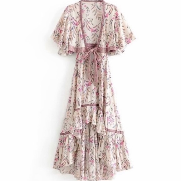 SOLD OUT Boho Floral Fields Gypsy Cut Out Plunge Maxi Dress - Picture 11 of 11